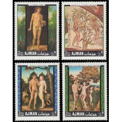 Ajman Aéreo 33 (4 valores) 1968 Pintura Adan y Eva MNH