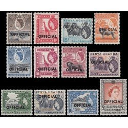 Kenya & Uganda Tanganica 1/12 1959 Sellos con sobrecarga OFFICIAL MNH