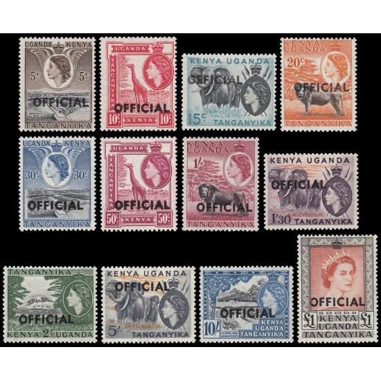 Kenya & Uganda Tanganica 1/12 1959 Sellos con sobrecarga OFFICIAL MNH