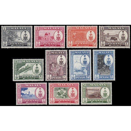 Malaysia Malasia Penang 49/59 1960 Serie anterior con escudos reemplazando Elisabeth II MNH