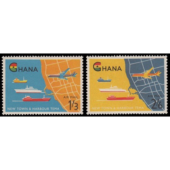 Ghana Aéreo 7/8 1962 Nueva ciudad y puerto de Tema en Acra MNH