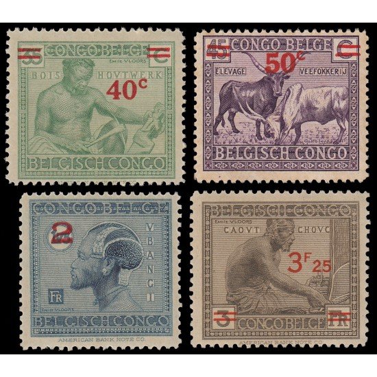 Congo Belga 159/61A 1931-32 Sellos de 1923-25 con sobrecarga MNH