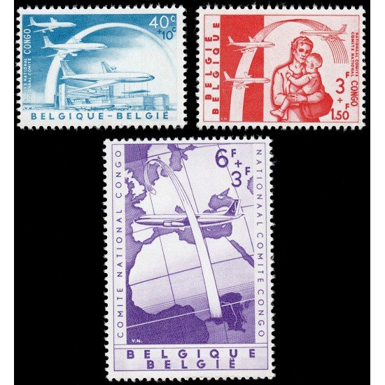 Bélgica Belgium  Nº 1147/49   1960  Por los refugiados del Congo Aviones Lujo