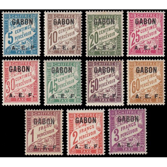 Gabón Gabonaise Tasas 1/11 1928 Sellos de Francia con sobrecarga MH