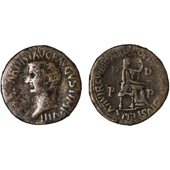 Moneda Imperio Romano Dupondio provincial Tiberio 27-28 d.C.