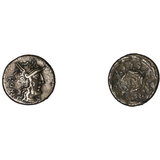 Moneda Imperio Romano Denario imitativo M. Caecilius Metellus después de 127 a.C