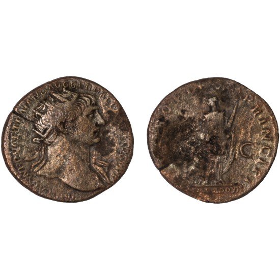 Moneda Imperio Romano Dupondio Trajano 103-111 d.C.