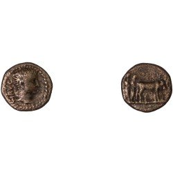 Moneda Imperio Romano Hemiassarion Tiberio 14-37 d.C.