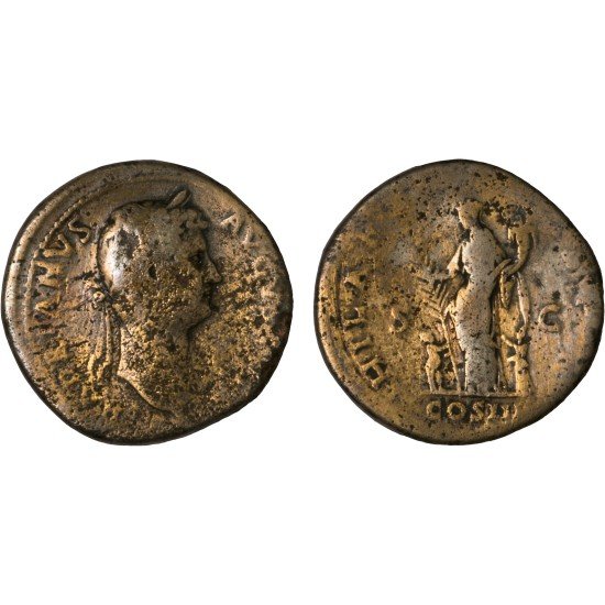 Moneda Imperio Romano Sestercio Adriano 128 d.C.