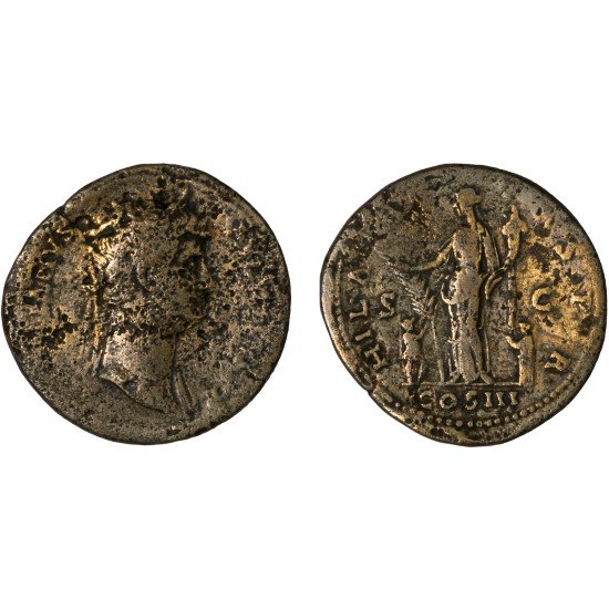 Moneda Imperio Romano Sestercio Adriano 128 d.C.