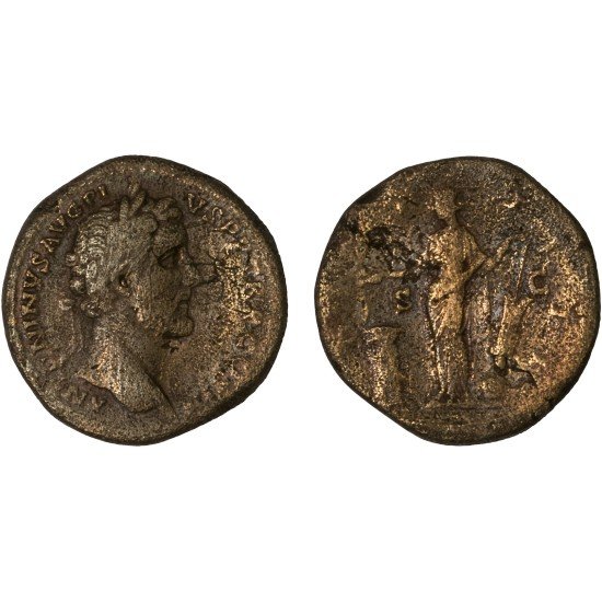 Moneda Imperio Romano Sestercio Antonino Pío 144 d.C.