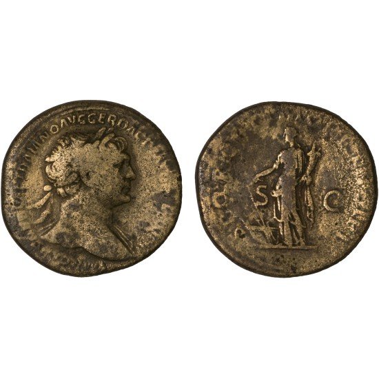 Moneda Imperio Romano Sestercio Trajano 103-111 d.C.