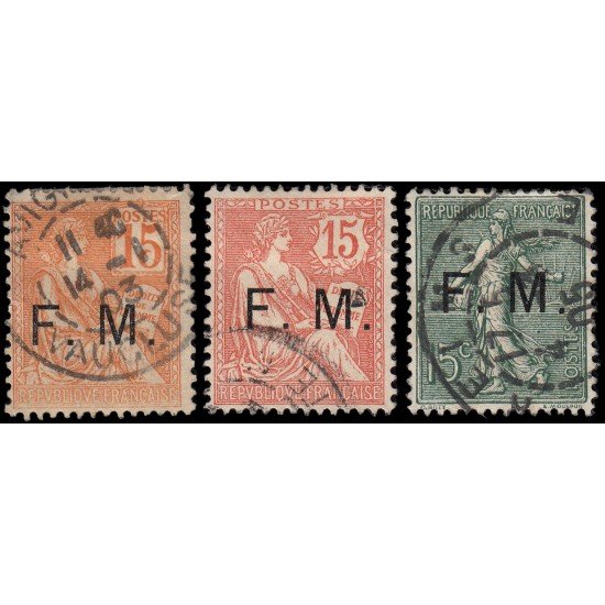 France Francia Franquicia Militar 1/3 1901-04 Sellos con sobrecarga Usados