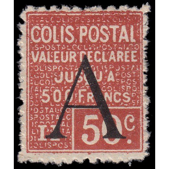 France Francia Paquete Postal 84 1928 Sello de 1926 con A en sobrecarga Valor declarado MH