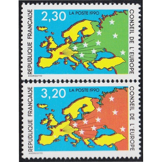 France Francia Servicios 104/05 1990 Consejo de Europa Mapa de Europa y estrellas MNH France Francia Servicios 104/05 1990 Consejo de Europa Mapa de Europa y estrellas MNH