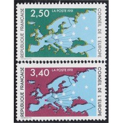 France Francia Servicios 106/07 1991 Consejo de Europa Mapa de Europa y estrellas MNH France Francia Servicios 106/07 1991 Consejo de Europa Mapa de Europa y estrellas MNH