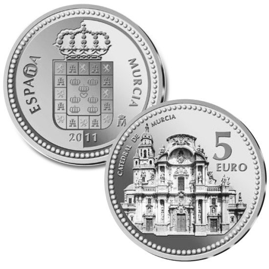 España Spain 2011 5 euros Capitales de provincia Murcia Plata Ag España Spain 2011 5 euros Capitales de provincia Murcia Plata Ag