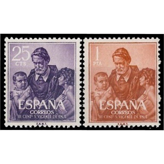 España Spain 1296/97 1960 III Centenario de la muerte de San Vicente de Paul MHN