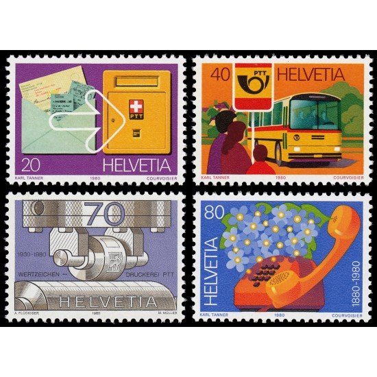 TRA1/VAR2 Suiza Switzerland 1110/13 1980 Serie PTT MNH TRA1/VAR2 Suiza Switzerland 1110/13 1980 Serie PTT MNH