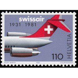 TRA2/S Suiza Switzerland 1125 1981 50 Aniv. de la compañía aérea Swissair Cola de avión MNH