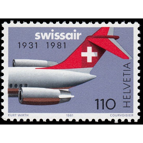 TRA2/S Suiza Switzerland 1125 1981 50 Aniv. de la compañía aérea Swissair Cola de avión MNH TRA2/S Suiza Switzerland 1125 1981 50 Aniv. de la compañía aérea Swissair Cola de avión MNH