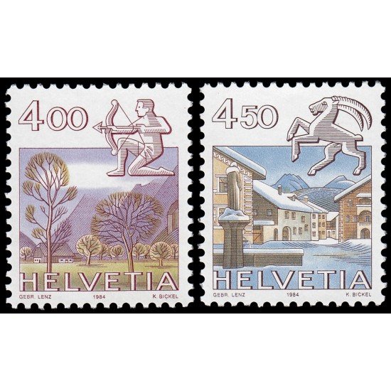 Suiza Switzerland 1194/95 1984 Serie Signos del zodiaco y paisajes MNH Suiza Switzerland 1194/95 1984 Serie Signos del zodiaco y paisajes MNH