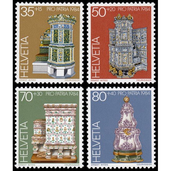 Suiza Switzerland 1201/04 1984 Pro patria Joyas de museos suizos Estufas de azulejos Lujo Suiza Switzerland 1201/04 1984 Pro patria Joyas de museos suizos Estufas de azulejos Lujo