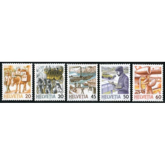 TRA2/S Suiza Switzerland Nº 1264/68 1987 Serie Transporte postal a través de los años Lujo TRA2/S Suiza Switzerland Nº 1264/68 1987 Serie Transporte postal a través de los años Lujo