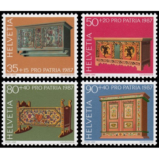 Suiza 1276/79 1987 Pro patria Tesoros de musoes suizos Muebles rústicos MNH Suiza 1276/79 1987 Pro patria Tesoros de musoes suizos Muebles rústicos MNH