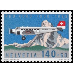 TRA2 Suiza Switzerland A-49 1988 50 Aniv. de la fundación Pro-aéreo Sorteo Avión JU 52 y monte Cervin MNH TRA2 Suiza Switzerland A-49 1988 50 Aniv. de la fundación Pro-aéreo Sorteo Avión JU 52 y monte Cervin MNH