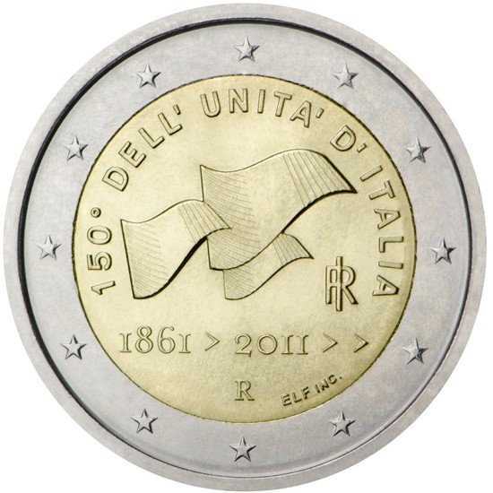Italia 2011 2 € euros conmemorativos 150º Aniv. de la Unificación italiana