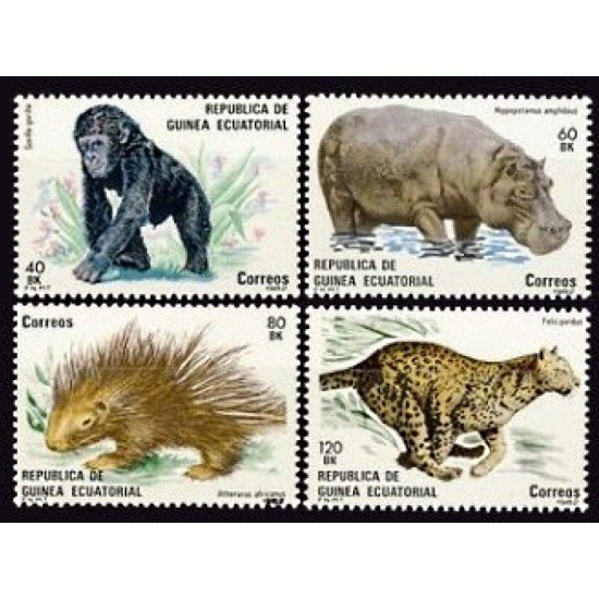 Guinea Ecuatorial 39/42 1983 Fauna Hipopótamo Mono Tigre MNH