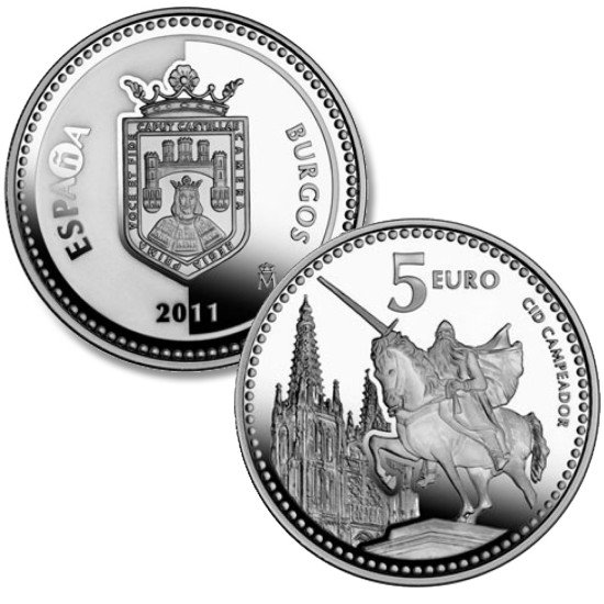 España Spain 2011 5 euros  Capitales de provincia Burgos Plata Ag