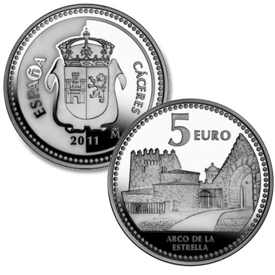 España Spain 2011 5 euros Capitales de provincia Cáceres Plata Ag España Spain 2011 5 euros Capitales de provincia Cáceres Plata Ag
