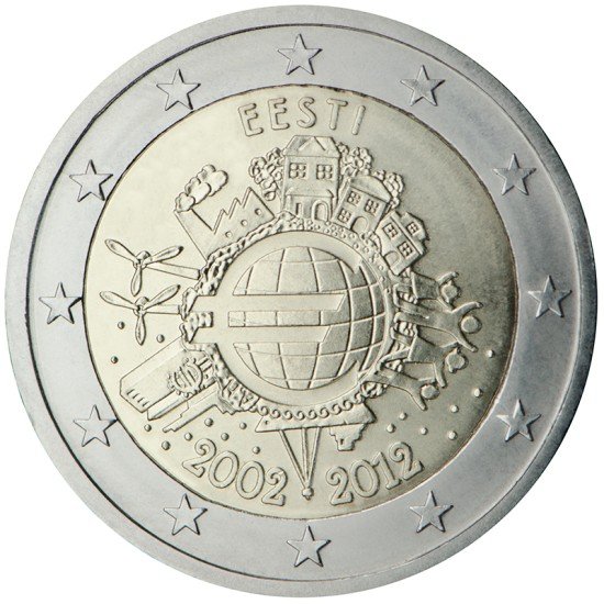 Estonia  2012 2 € euros conmemorativos X Aniversario del euro