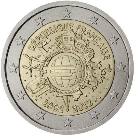 Francia 2012 2 € euros conmemorativos X Aniversario del euro