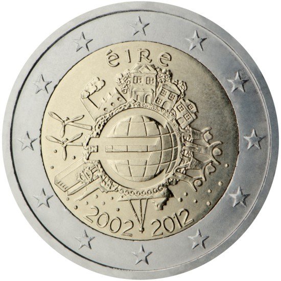 Irlanda 2012 2 € euros conmemorativos X Aniversario del euro 