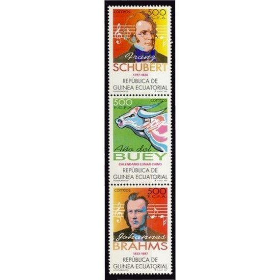 GGuinea Ecuatorial 237/39 1997 Schubert Buey Brahms MNH GGuinea Ecuatorial 237/39 1997 Schubert Buey Brahms MNH