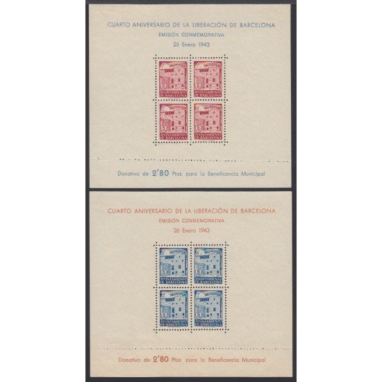 Barcelona 47/48 Aniv. Liberación 1943 Sin goma Barcelona 47/48 Aniv. Liberación 1943 Sin goma