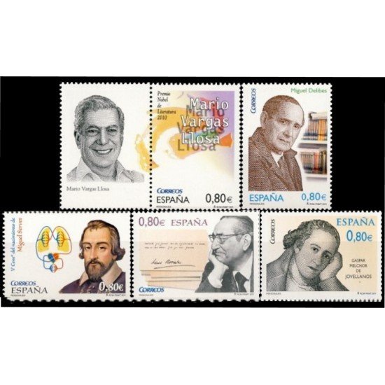 España Spain 4668/72 2011 Personajes Miguel Servet Jovellanos Delibes Vargas Llosa MNH España Spain 4668/72 2011 Personajes Miguel Servet Jovellanos Delibes Vargas Llosa MNH