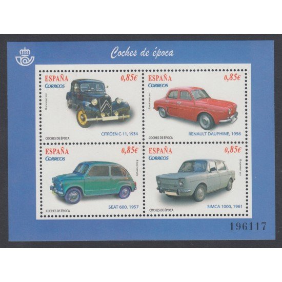 España Spain 4725 2012 Coches de Época Citröen Seat Simca y Renault MNH España Spain 4725 2012 Coches de Época Citröen Seat Simca y Renault MNH