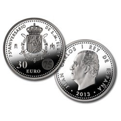 España Spain 2013 30 euros  75º Aniversario SM Rey J.Carlos I Plata Ag