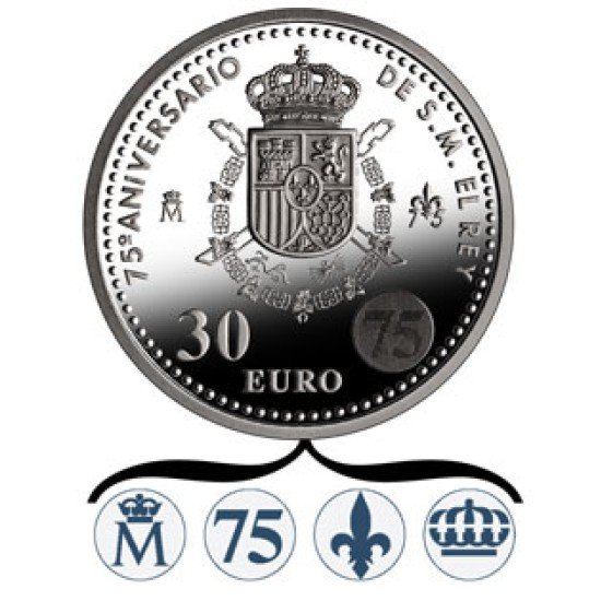 España Spain 2013 30 euros  75º Aniversario SM Rey J.Carlos I Plata Ag