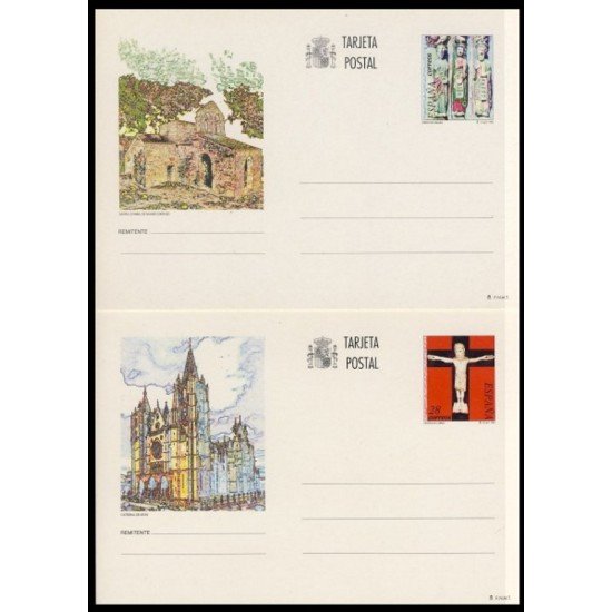 España Spain Entero Postal ( tarjeta ) 155/56 1993 Turismo Orense León Religión