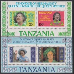 MI1 Tanzania HB 40A/40B 1985 85º Aniv. de la Reina madre Isabel MNH