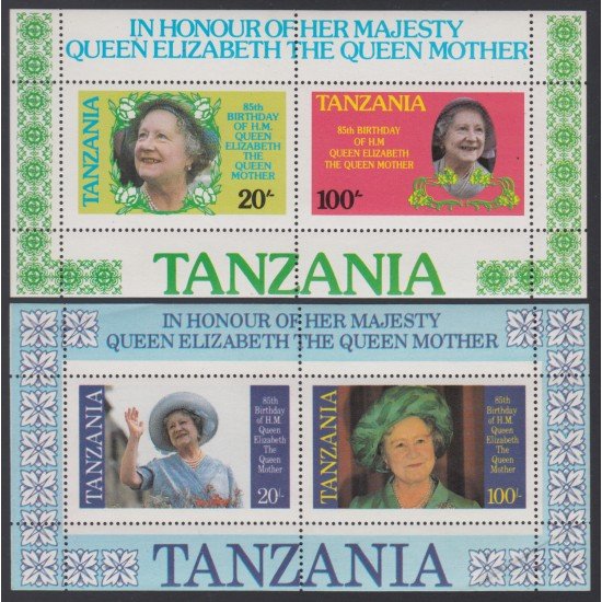 MI1 Tanzania HB 40A/40B 1985 85º Aniv. de la Reina madre Isabel MNH