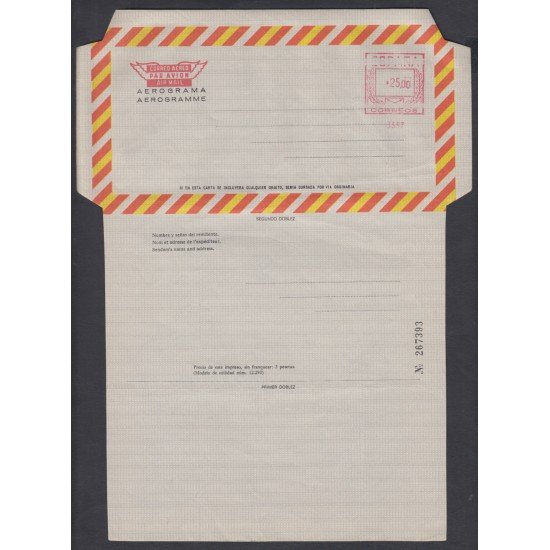 España Aerograma 130 1977/79 Bicolor Franqueo mecánico previamente impreso