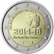 Bélgica 2014 2 € euros conmemorativos  100º Av 1º Guerra Mundial 