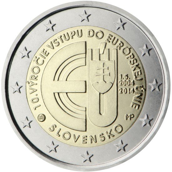 Eslovaquia 2014 2 € euros conmemorativos 10º Av adhesión República Eslovaca  Unión Europea