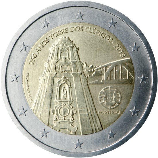Portugal 2013 2 € euros conmemorativos 250º Av Torre dos Clérigos Portugal 2013 2 € euros conmemorativos 250º Av Torre dos Clérigos